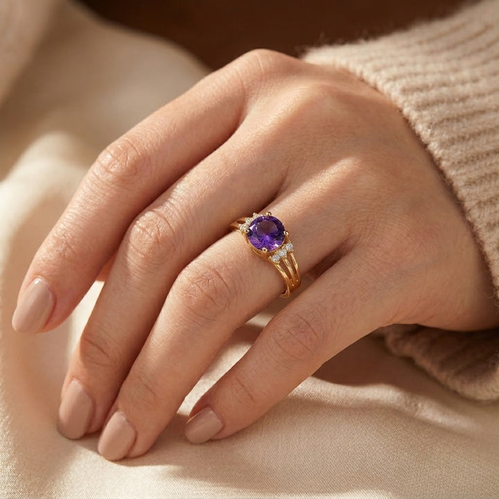 Gold Amethyst Split Shank Ring