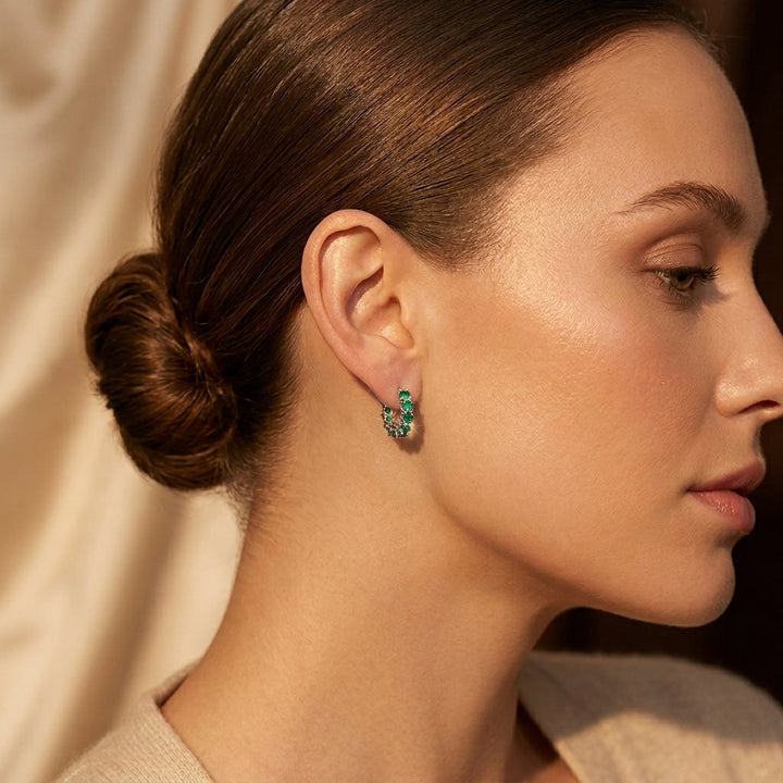 Emerald and Gold Twisted Hoop Earrings