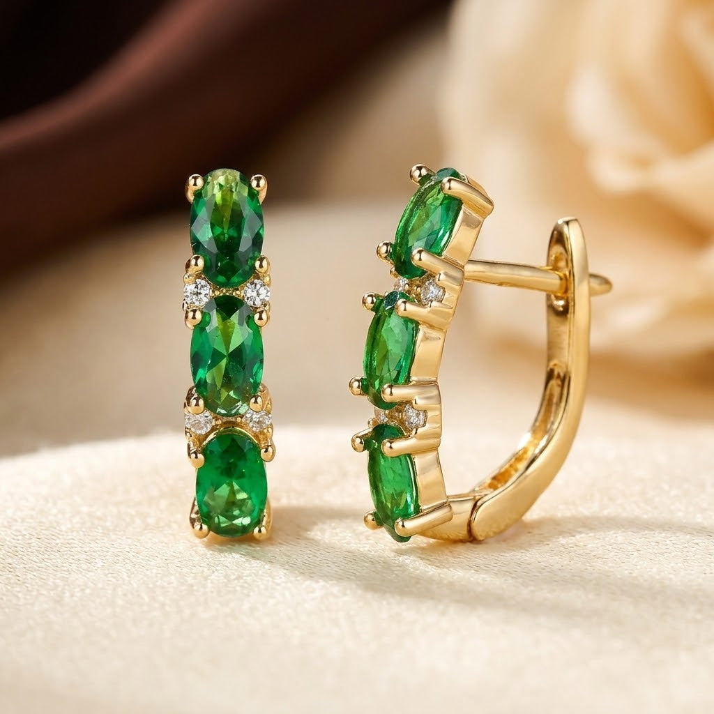 Emerald and Gold Vertical Hoop Ear Accessories
