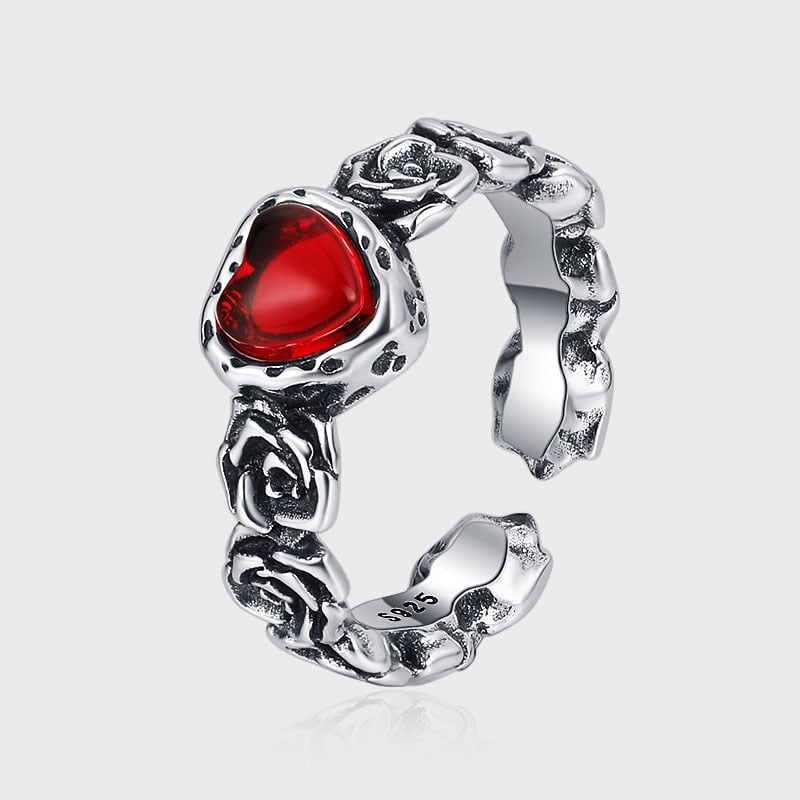 Vintage Silver Rose Heart Ring