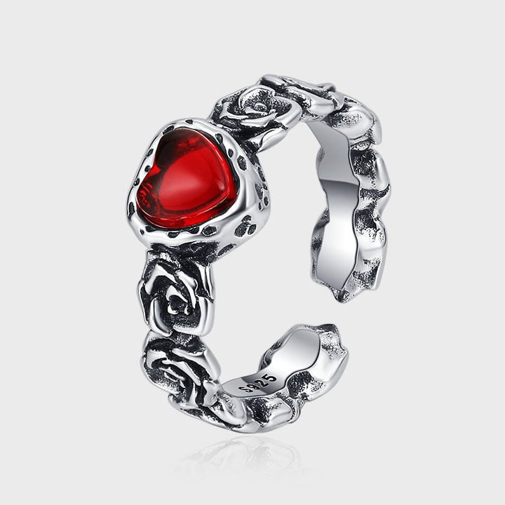 Vintage Silver Rose Heart Ring