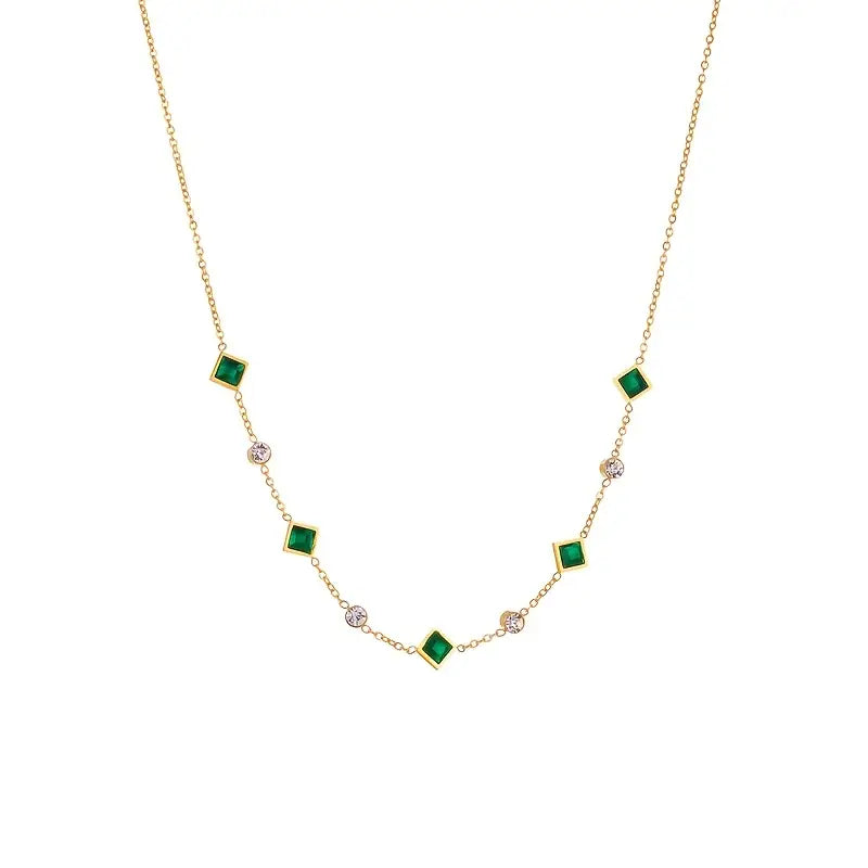 Emerald and Gold Geometric Pendant Necklace