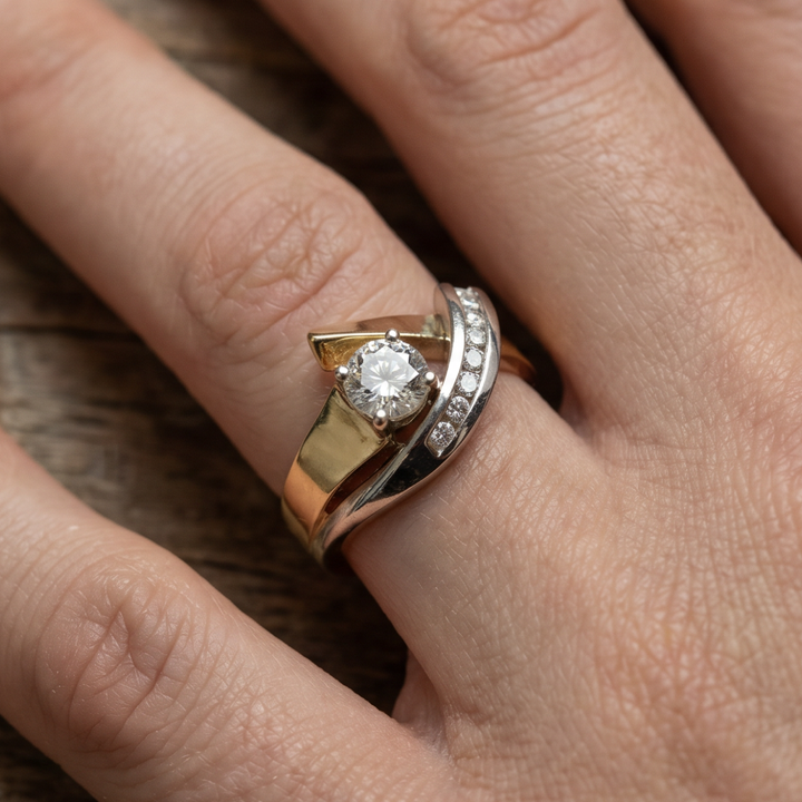 Luminous Asymmetrical Gold and Silver Ring