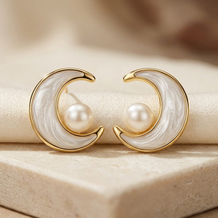 Gilded Swirl Pearl Stud Earrings