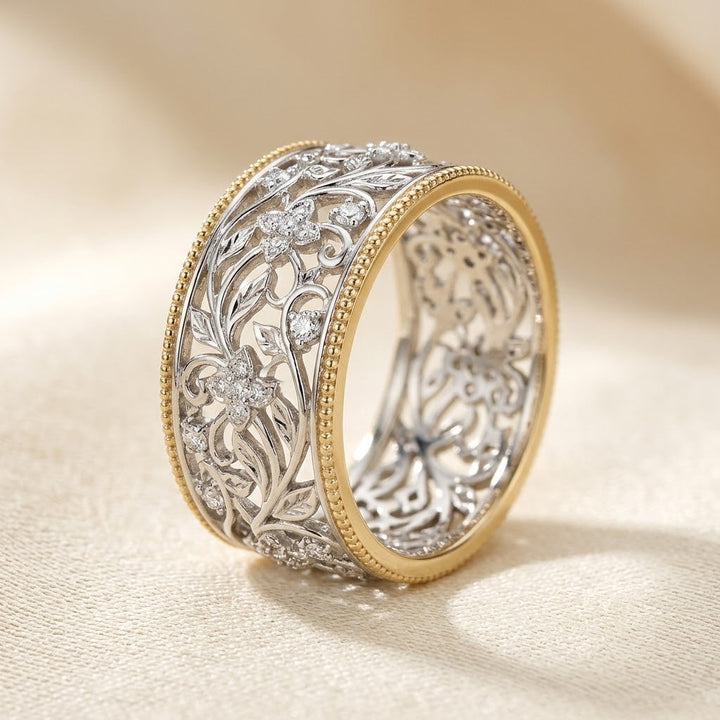 Ornately Designed Silver and Gold Band Ring