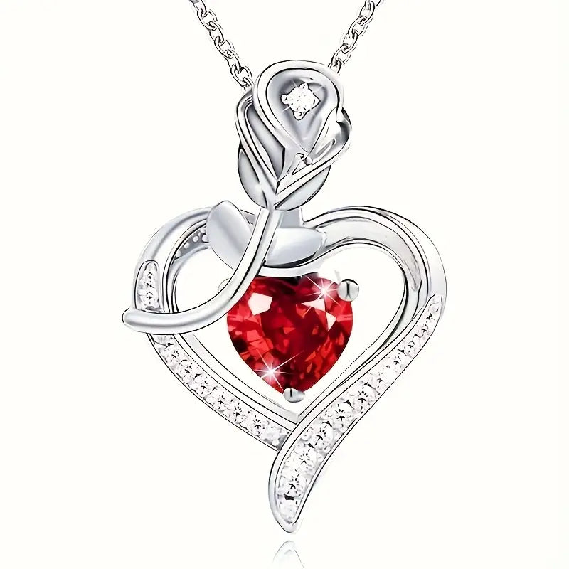 Ruby Heart Pendant Necklace in Silver