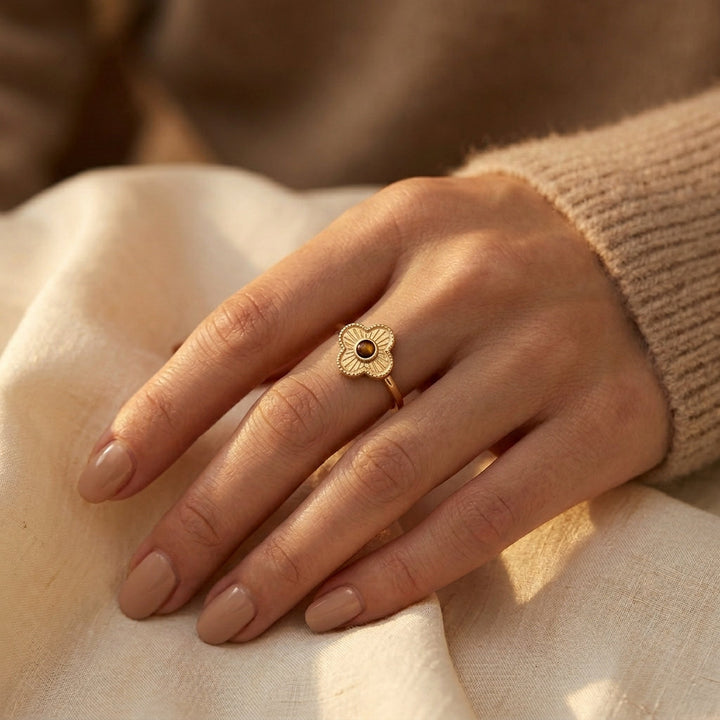 Golden Floral Open Band Ring