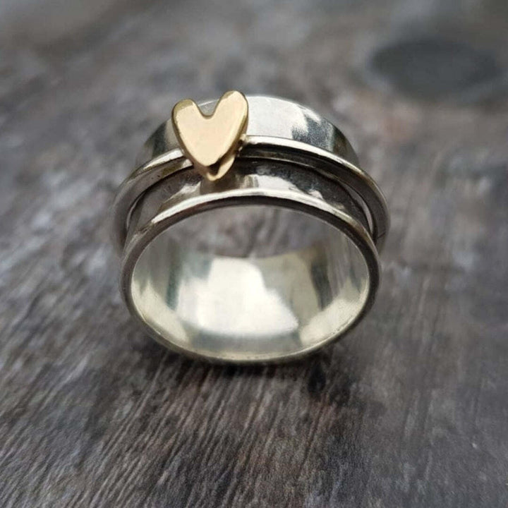 Vintage Heart-Shaped Ring in Silver and Gold