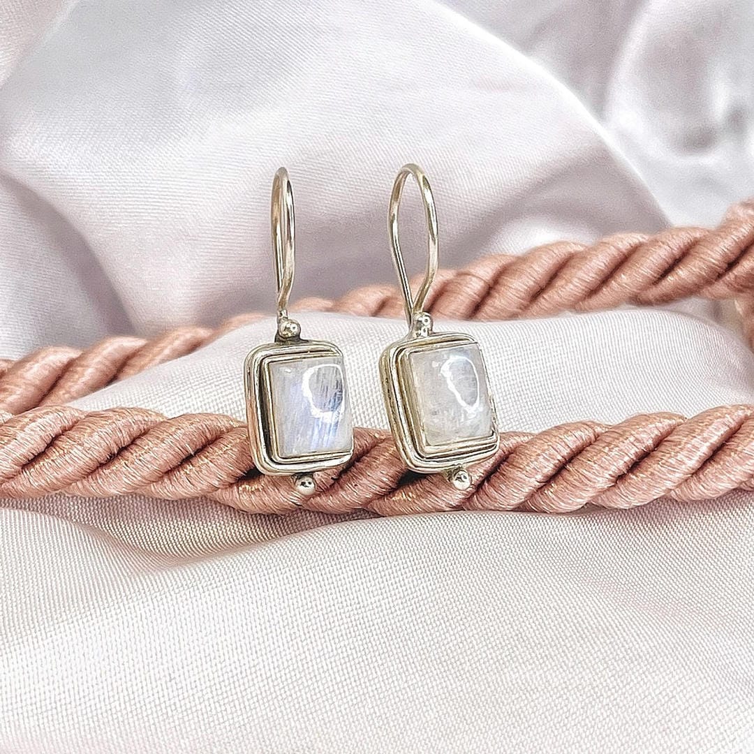 Luminous Square Moonstone Earrings