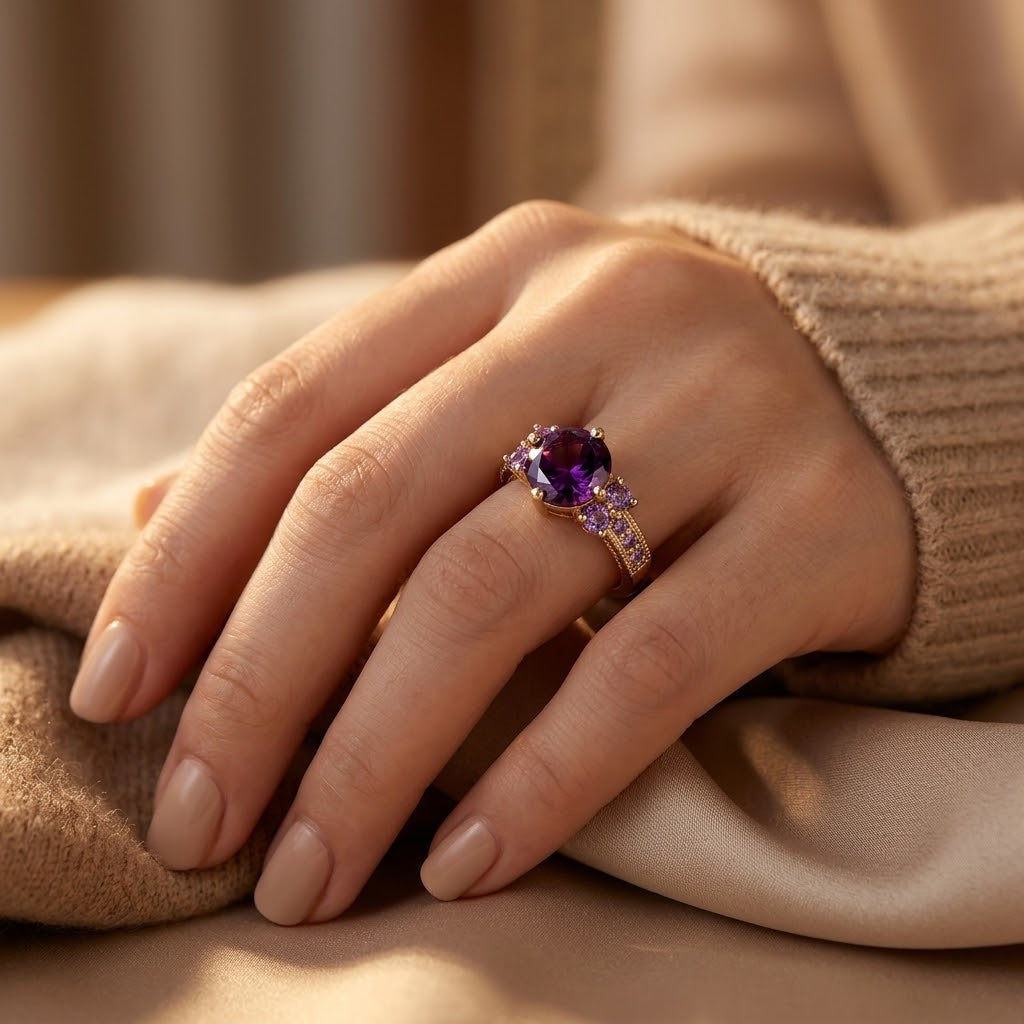 Gold Amethyst Statement Ring