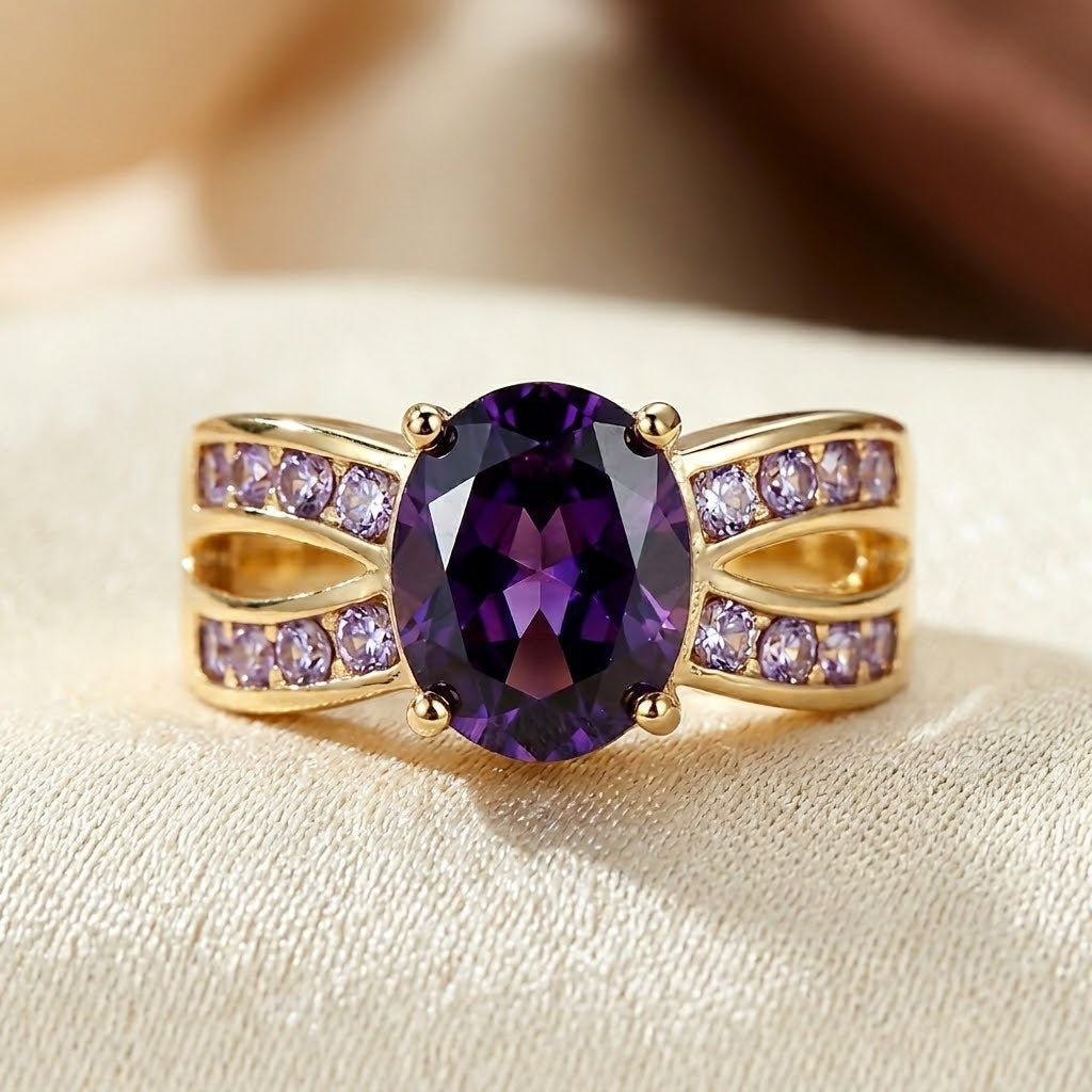 Amethyst and Gold Dual Band Ring