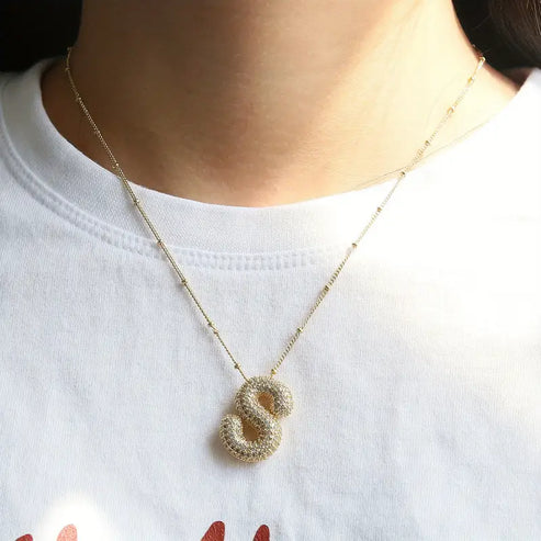 Personalized Initial Necklace in Bubble Letter Design