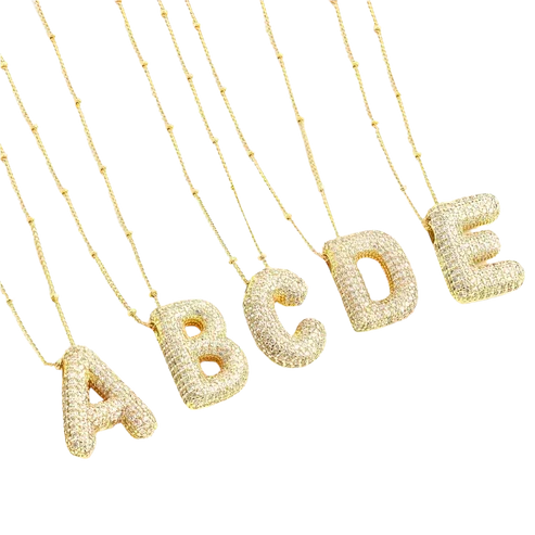 Personalized Initial Necklace in Bubble Letter Design
