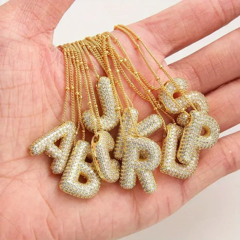 Personalized Initial Necklace in Bubble Letter Design