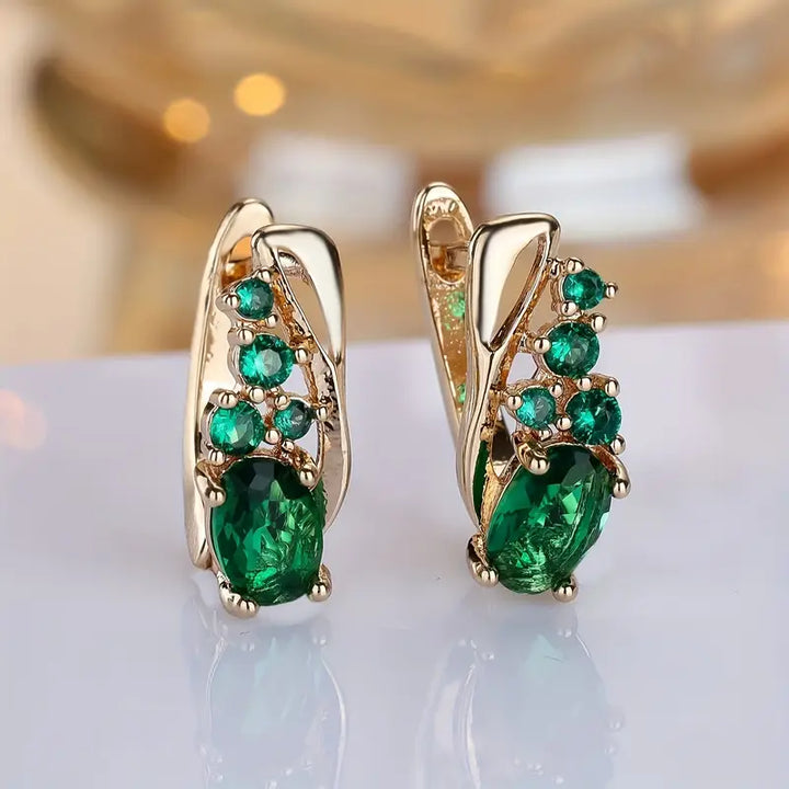 Emerald Cluster Dangle Earrings with Gold Accents