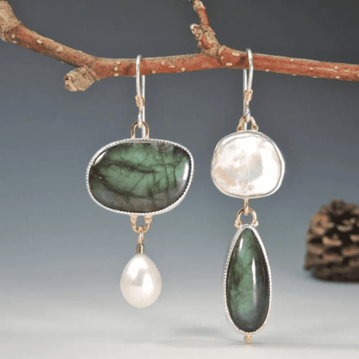 Vintage Green and White Gemstone Earrings