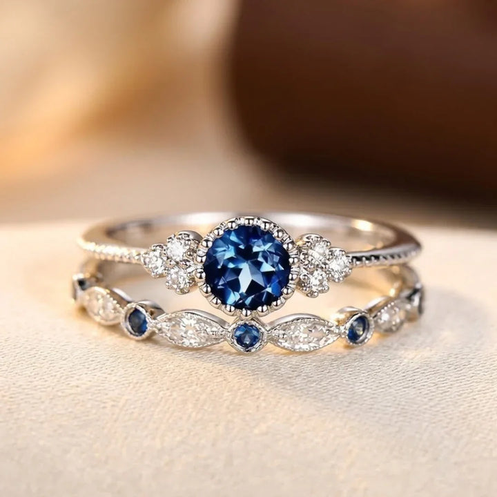 Silver Sapphire Halo Ring