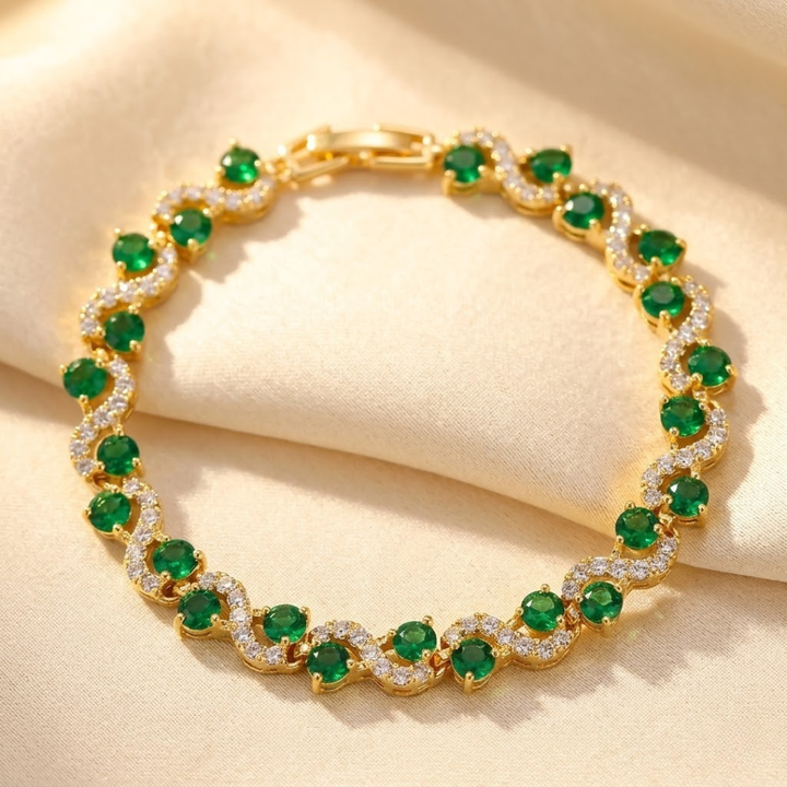 Emerald-Embellished Gold Halo Bracelet