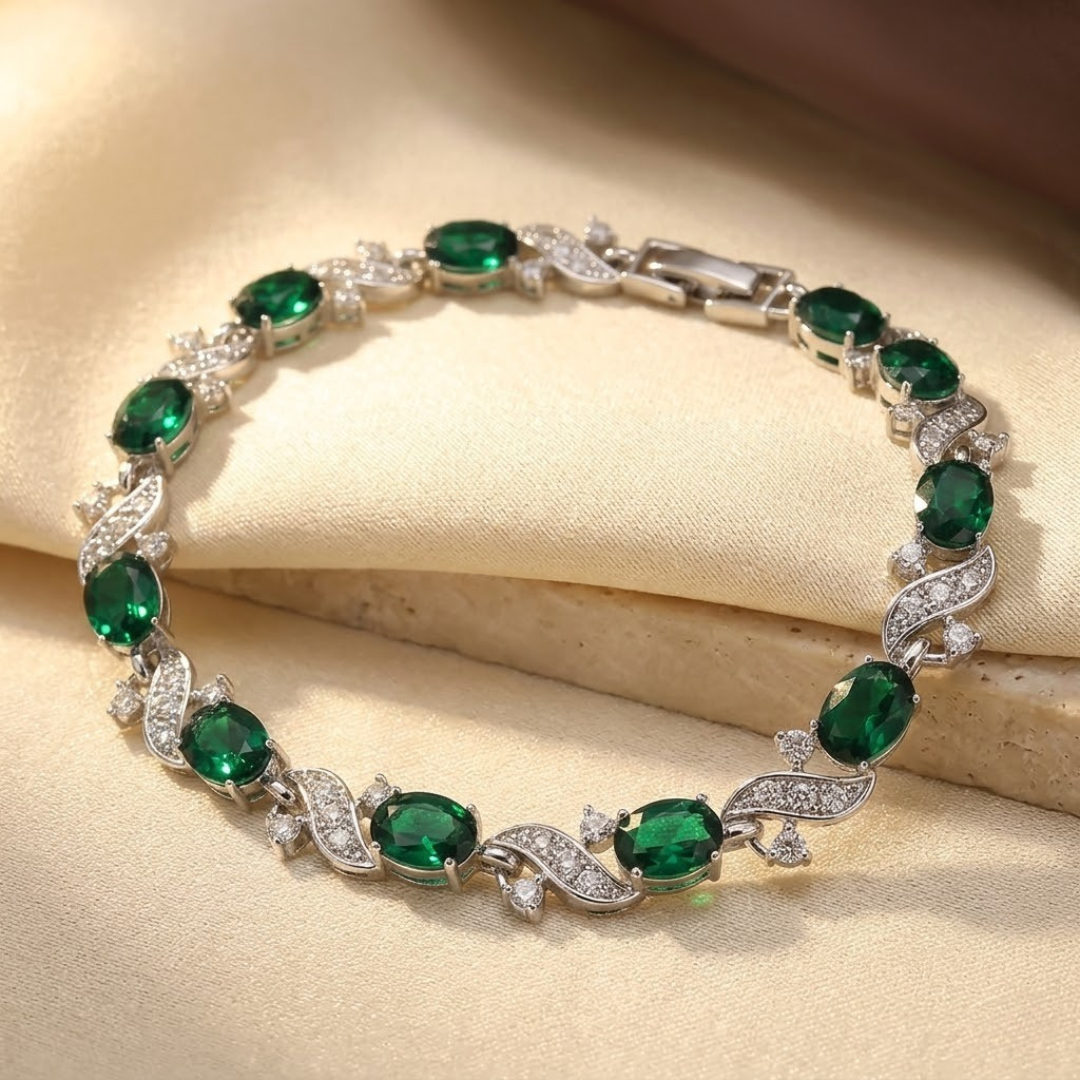Antique Silver Emerald Link Bracelet