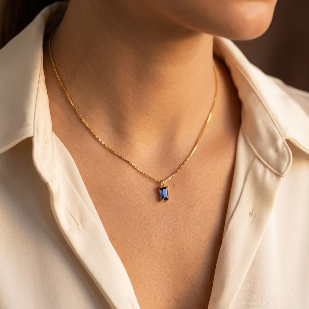 Sapphire Gold Minimalist Pendant Necklace