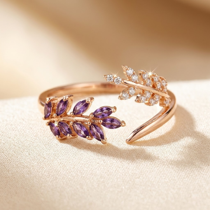 Amethyst Leaf Ring in Gold