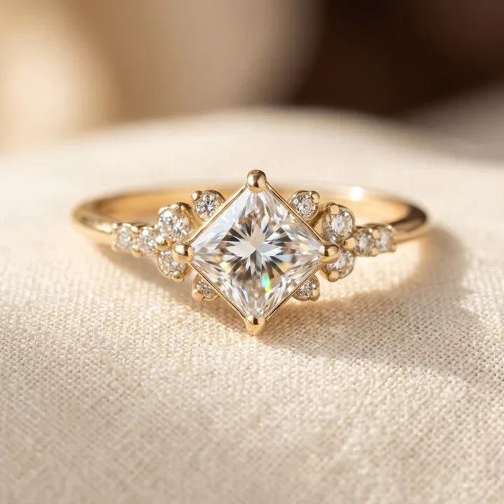 Gold Square Solitaire Ring