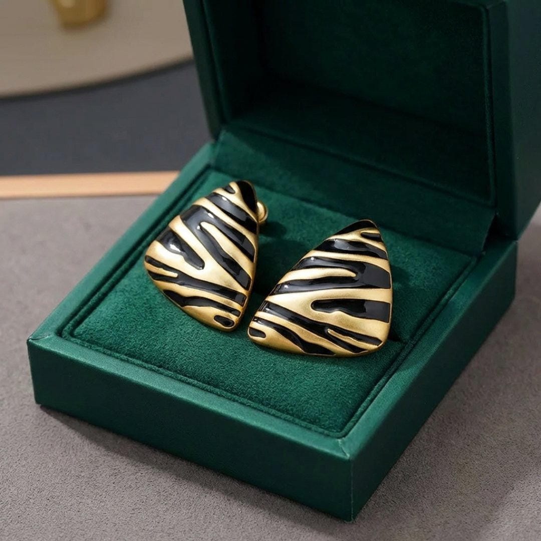 Zebra-Pattern Triangular Stud Earrings