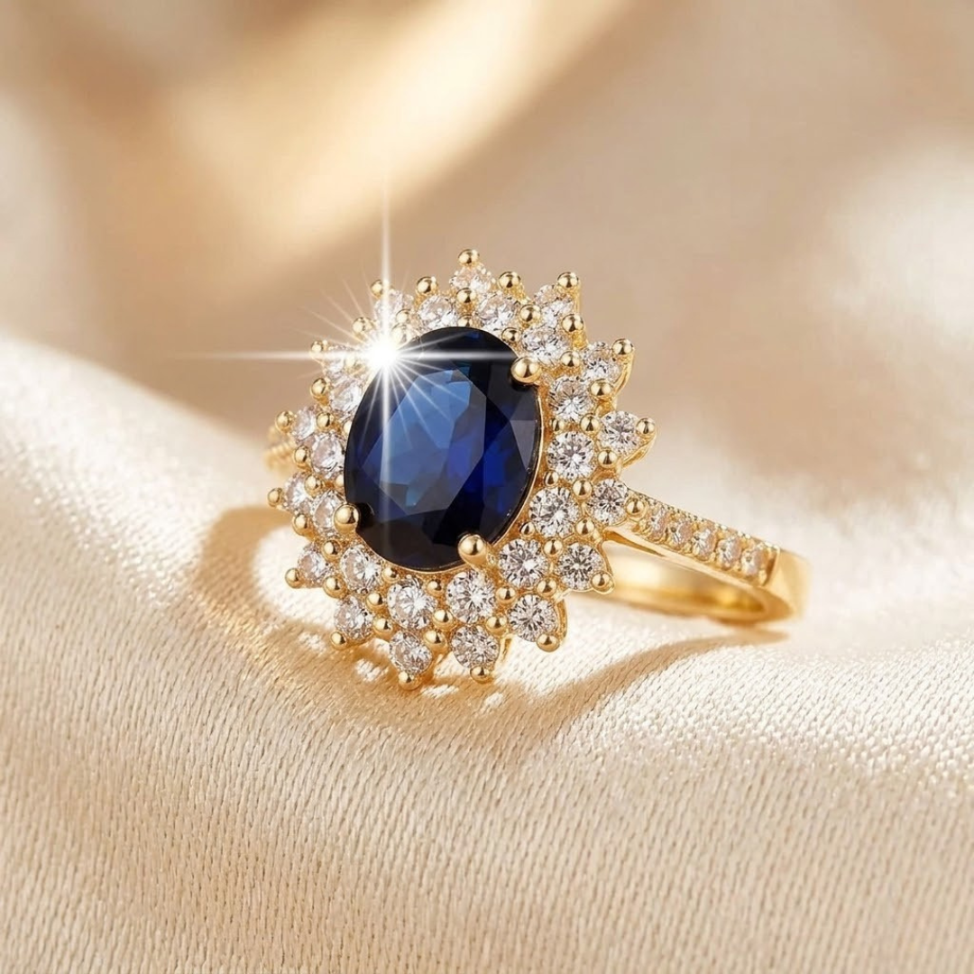 Gold Sapphire Halo Engagement Ring