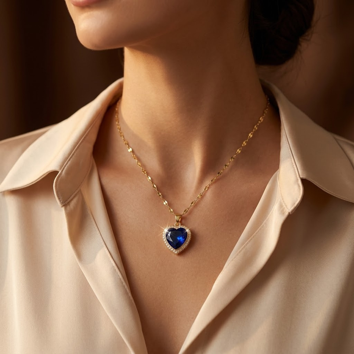 Gold Heart Pendant Necklace with Sapphire Accent