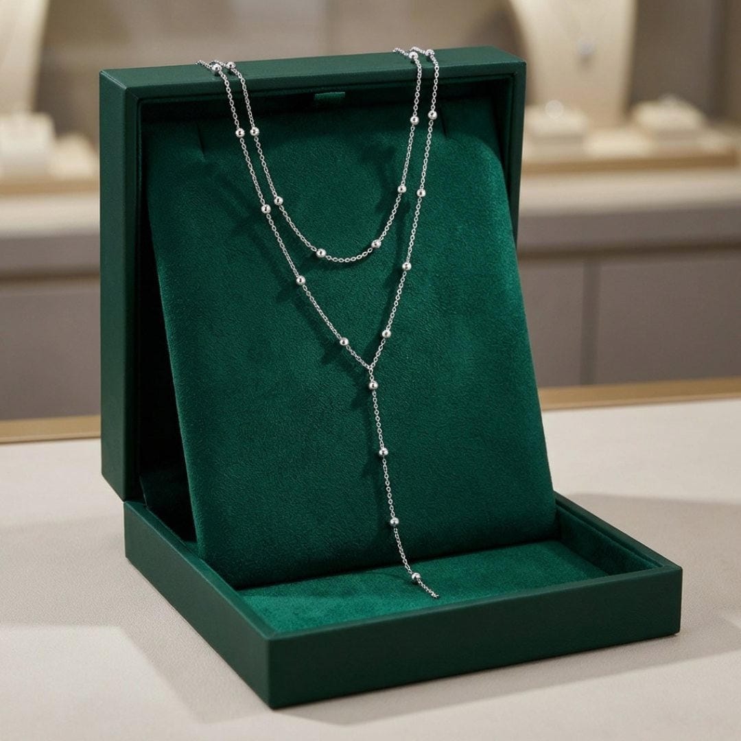 Gold Double-Layered Beaded Necklace with Long Tassels