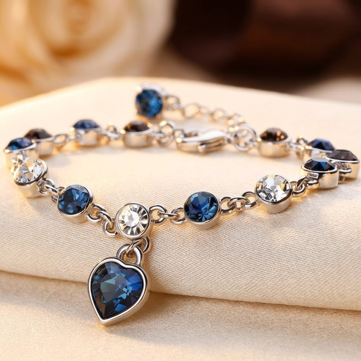 Silver Sapphire Heart Link Bracelet