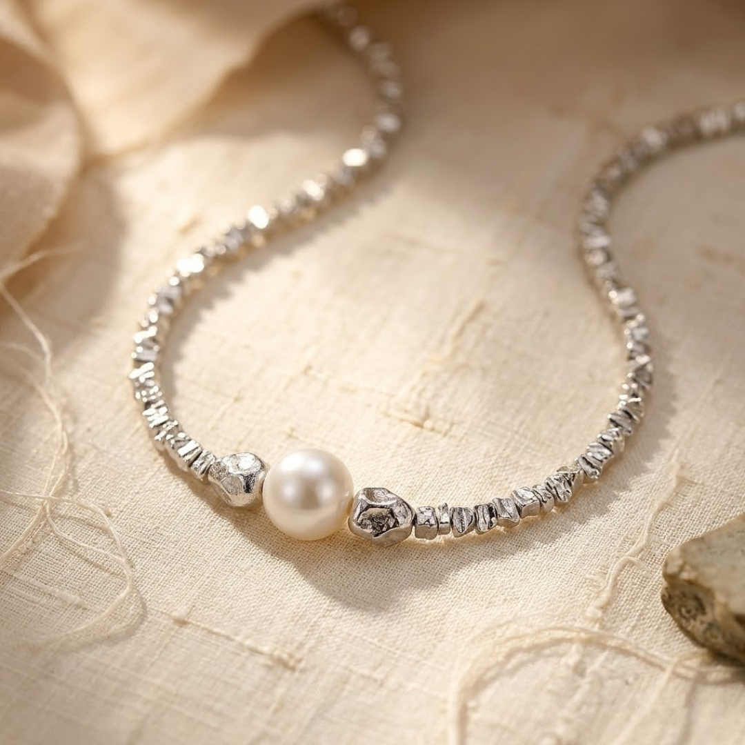 Sleek Silver Pearl Choker Necklace