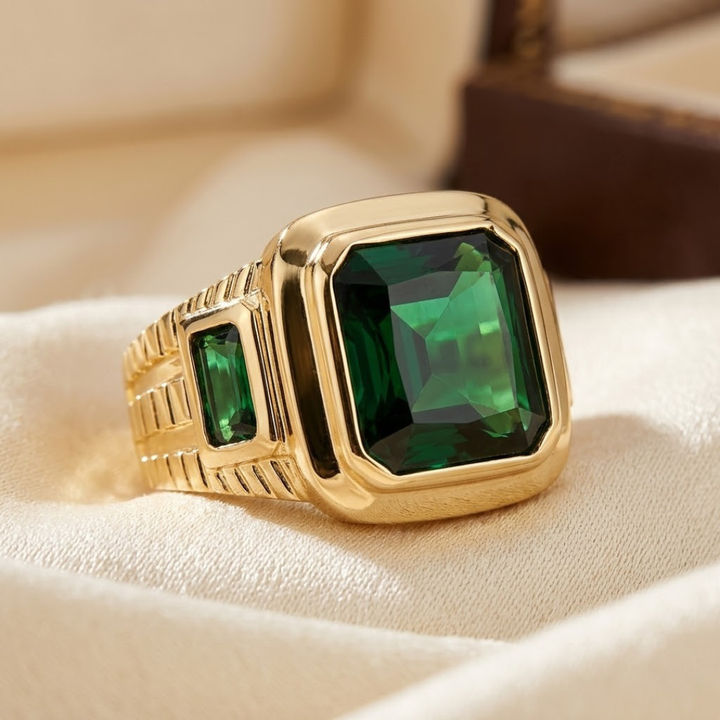 Emerald and Gold Crest Ring