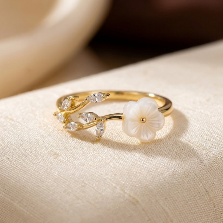 Floral Leaf Design Gold Open Ring