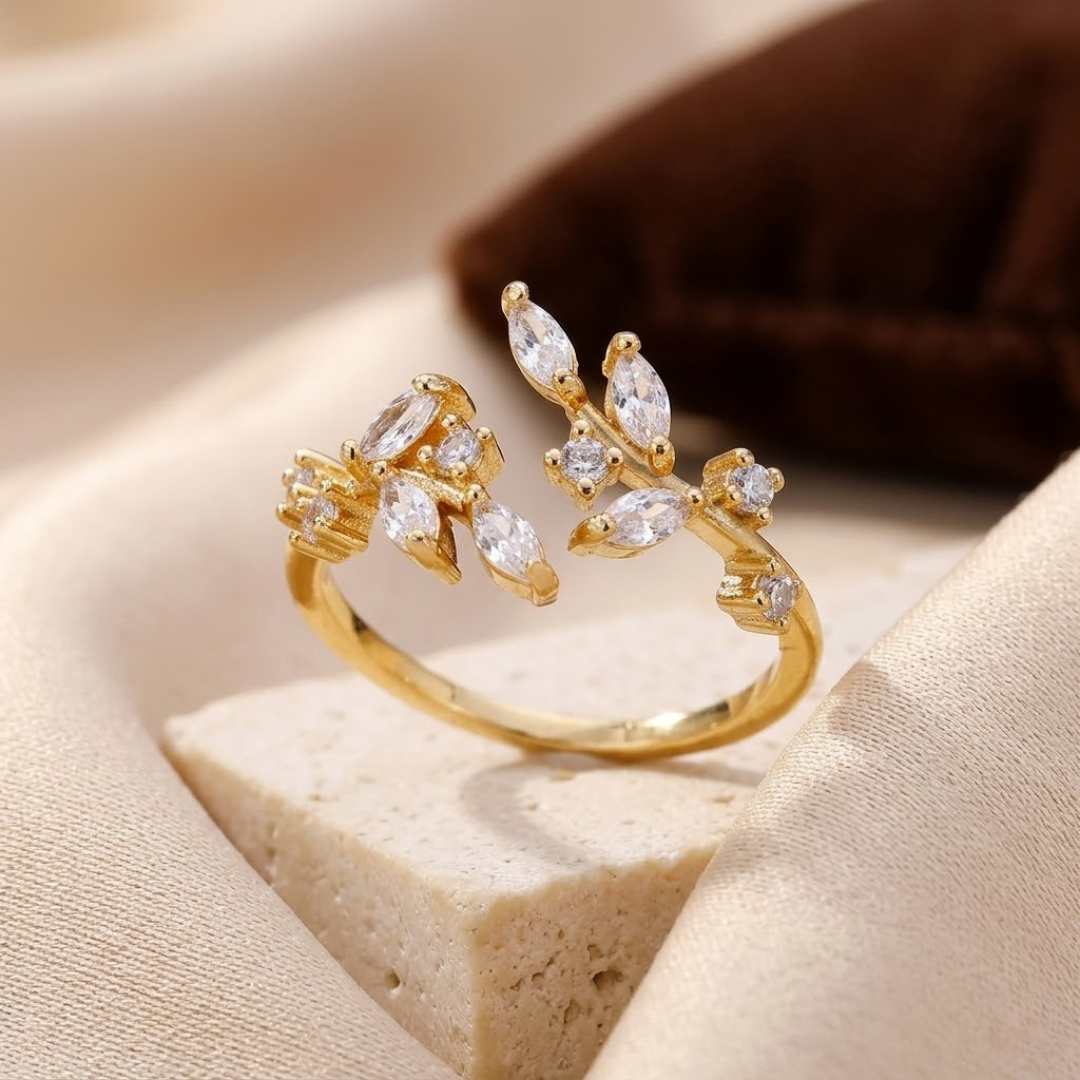 Golden Open Leaf Band Ring