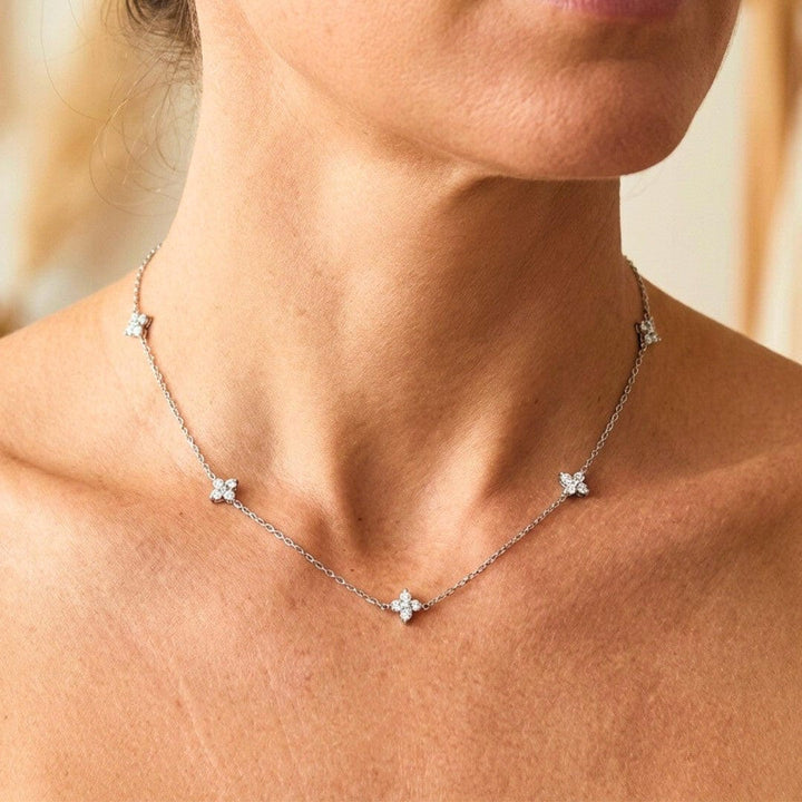 Beautiful Floral Inlay Zirconia Necklace