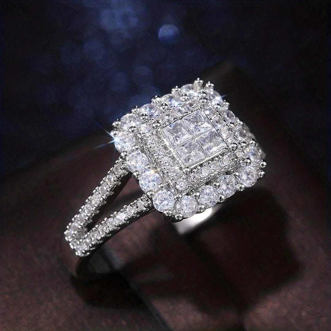 Square-Shaped Zirconia Wedding Ring