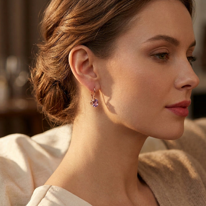 Amethyst Stud Earrings in Rose Gold