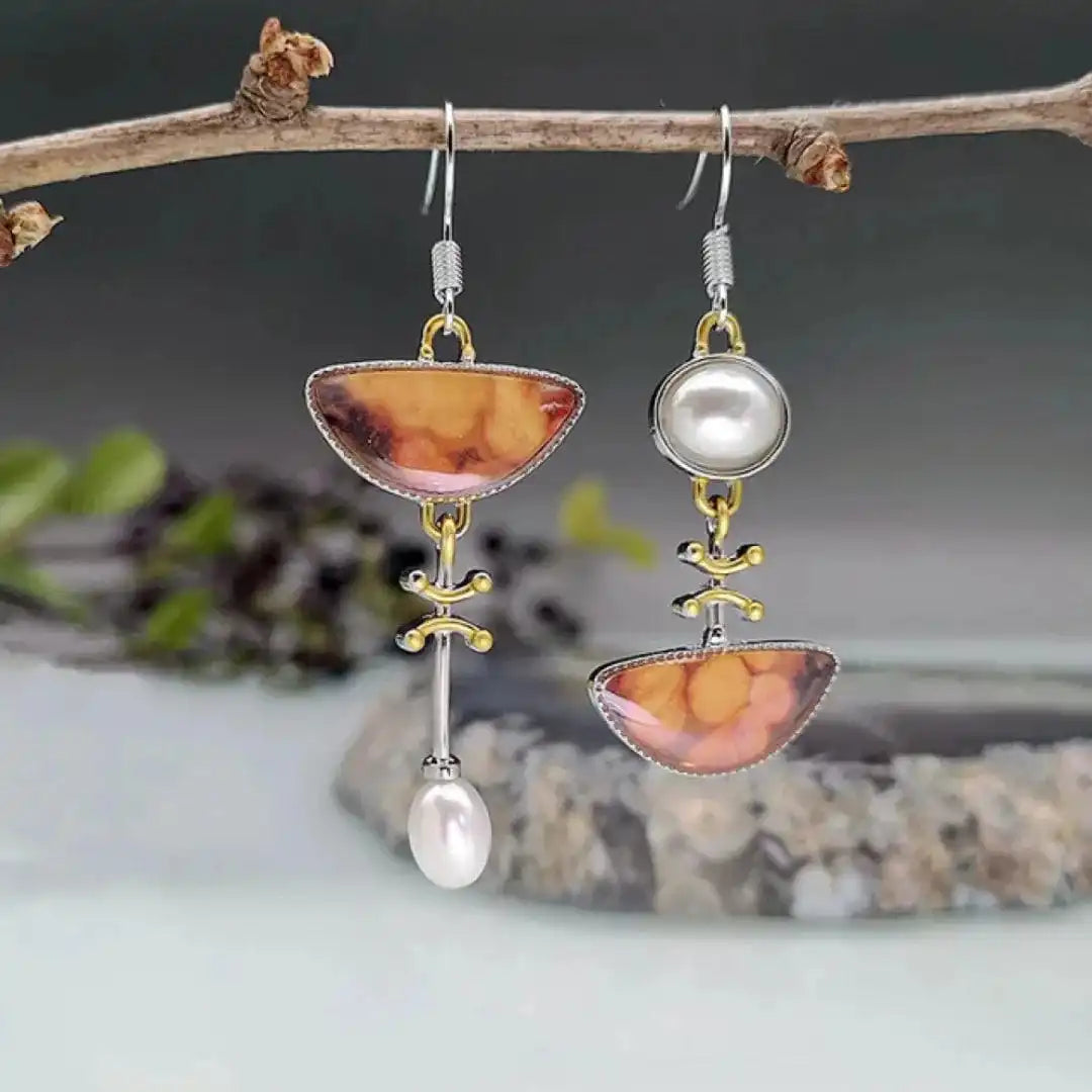 Natural Orange Gemstone Drop Earrings