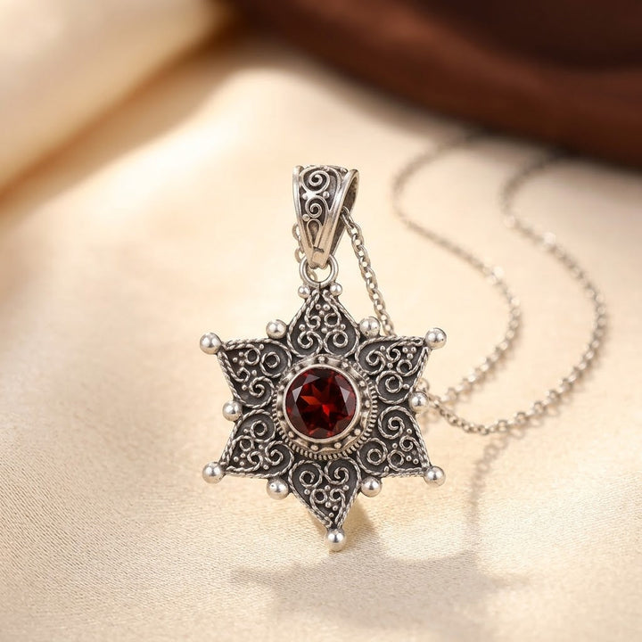 Silver Ruby Star Necklace Pendant