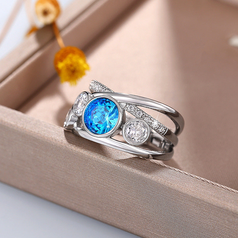 Blue and Silver Gem Statement Ring