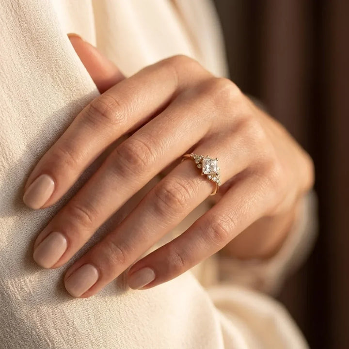 Golden Square Solitaire Ring