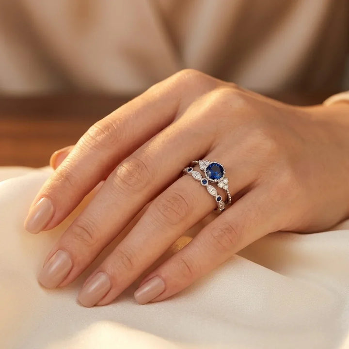Sapphire Halo Ring in Silver