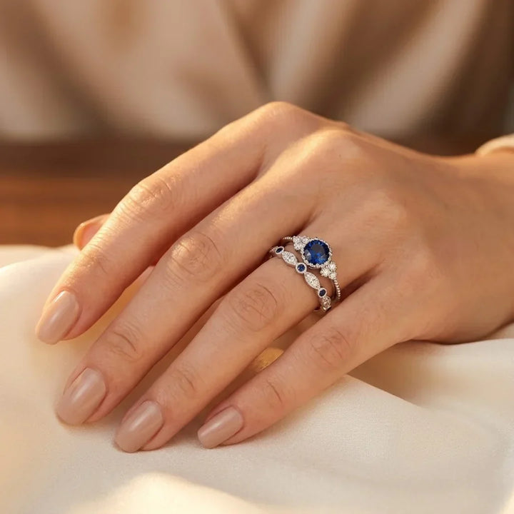 Silver Sapphire Halo Ring