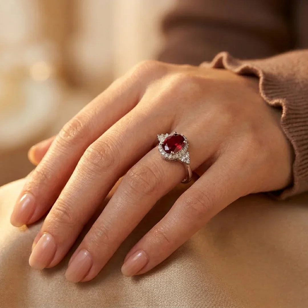 Silver Halo Ring with Ruby