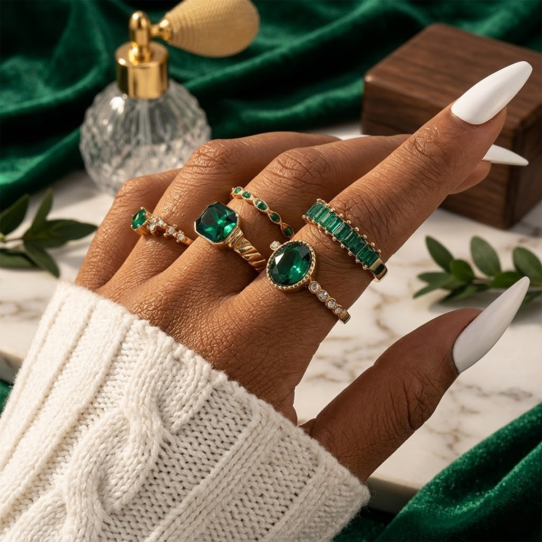 Emerald and Gold Ring Set