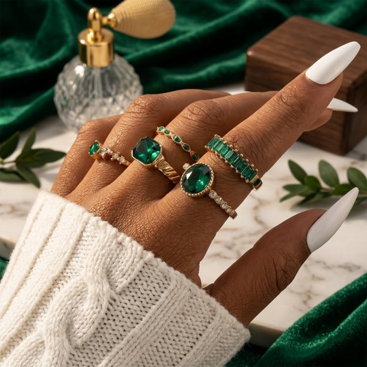 Emerald and Gold Ring Set