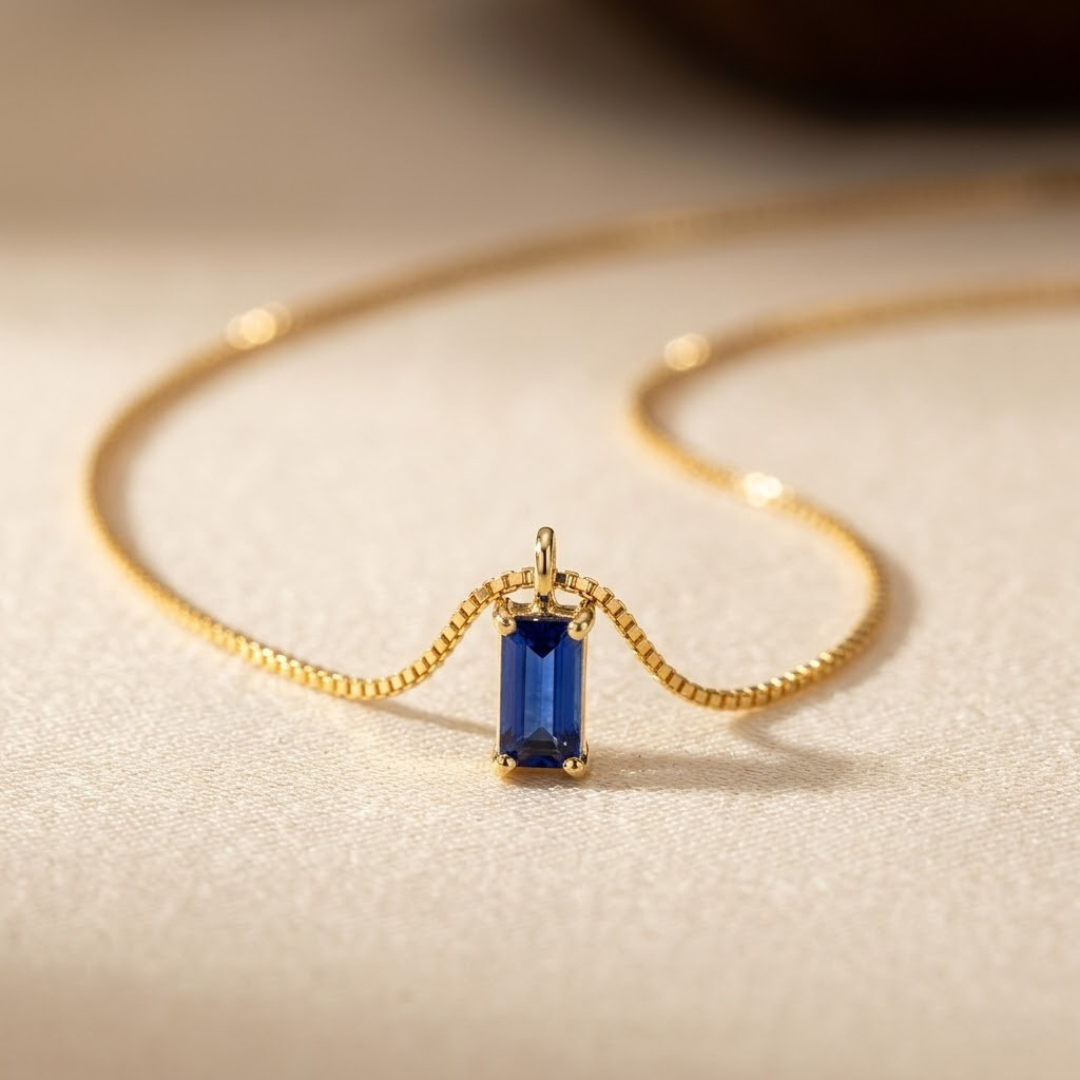 Sapphire Gold Minimalist Pendant Necklace