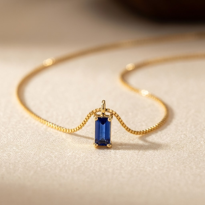 Sapphire Gold Minimalist Pendant Necklace