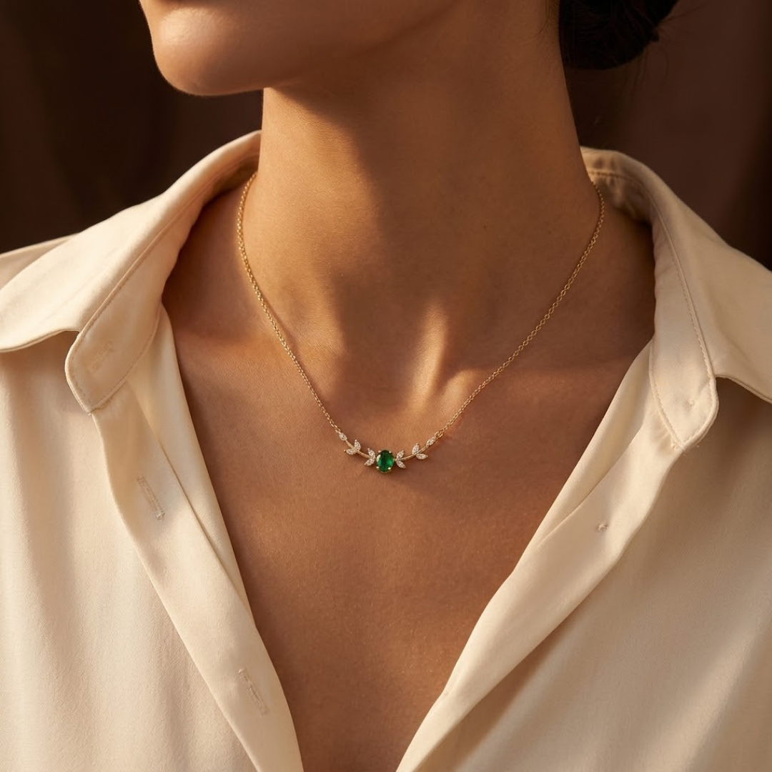 Emerald Gold Minimalist Pendant Necklace